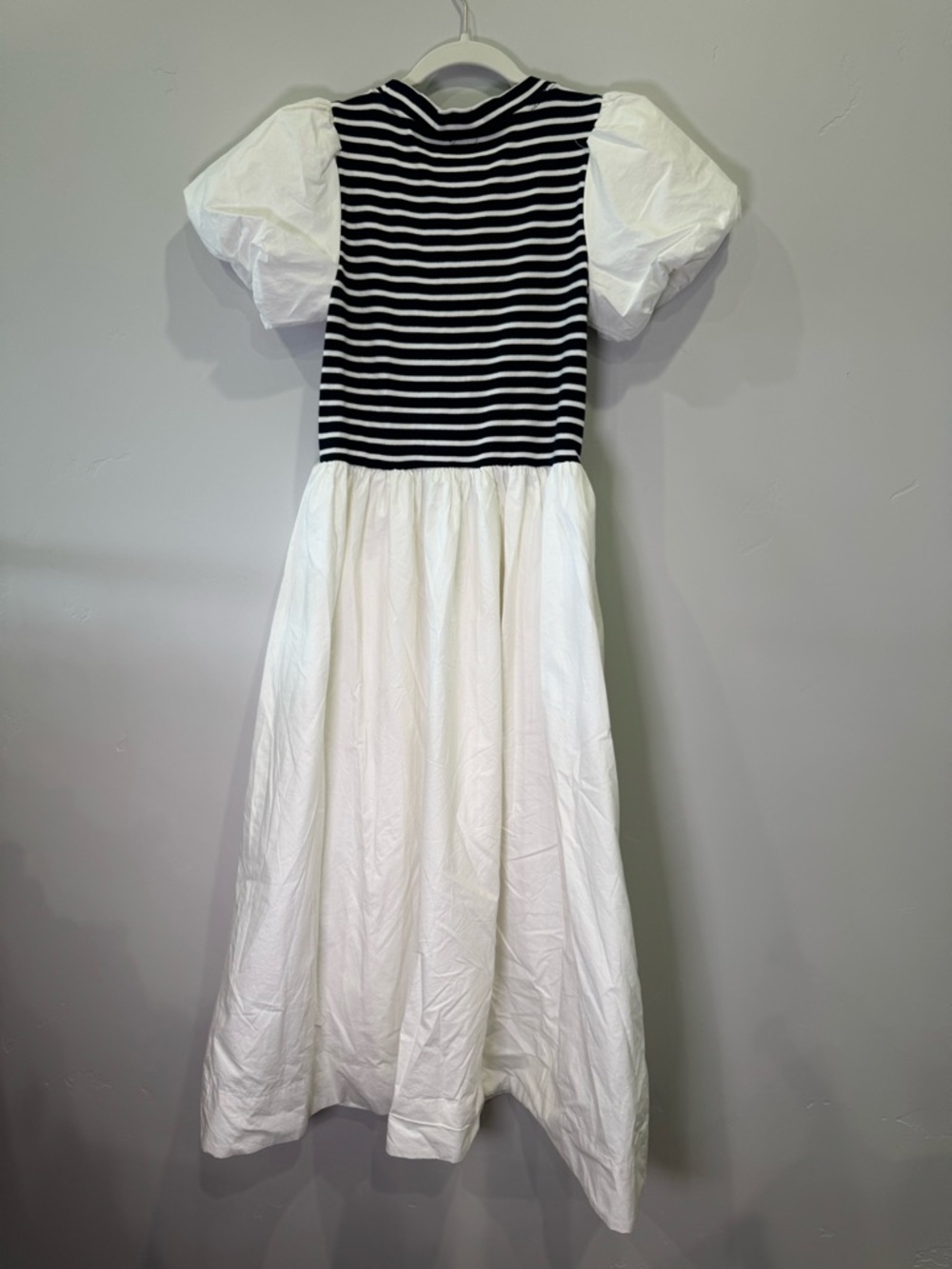 Maeve Puff-Sleeve Striped Poplin Midi Dress Navy and White - Picture 4 of 4
